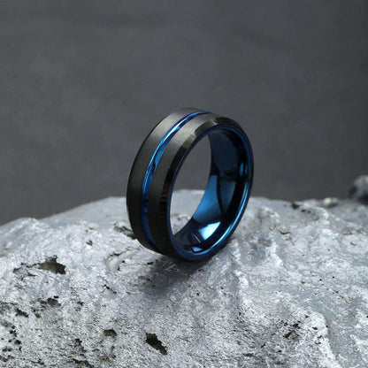 Blue Grooved Black Matte Band - Nikoghos Jewelry