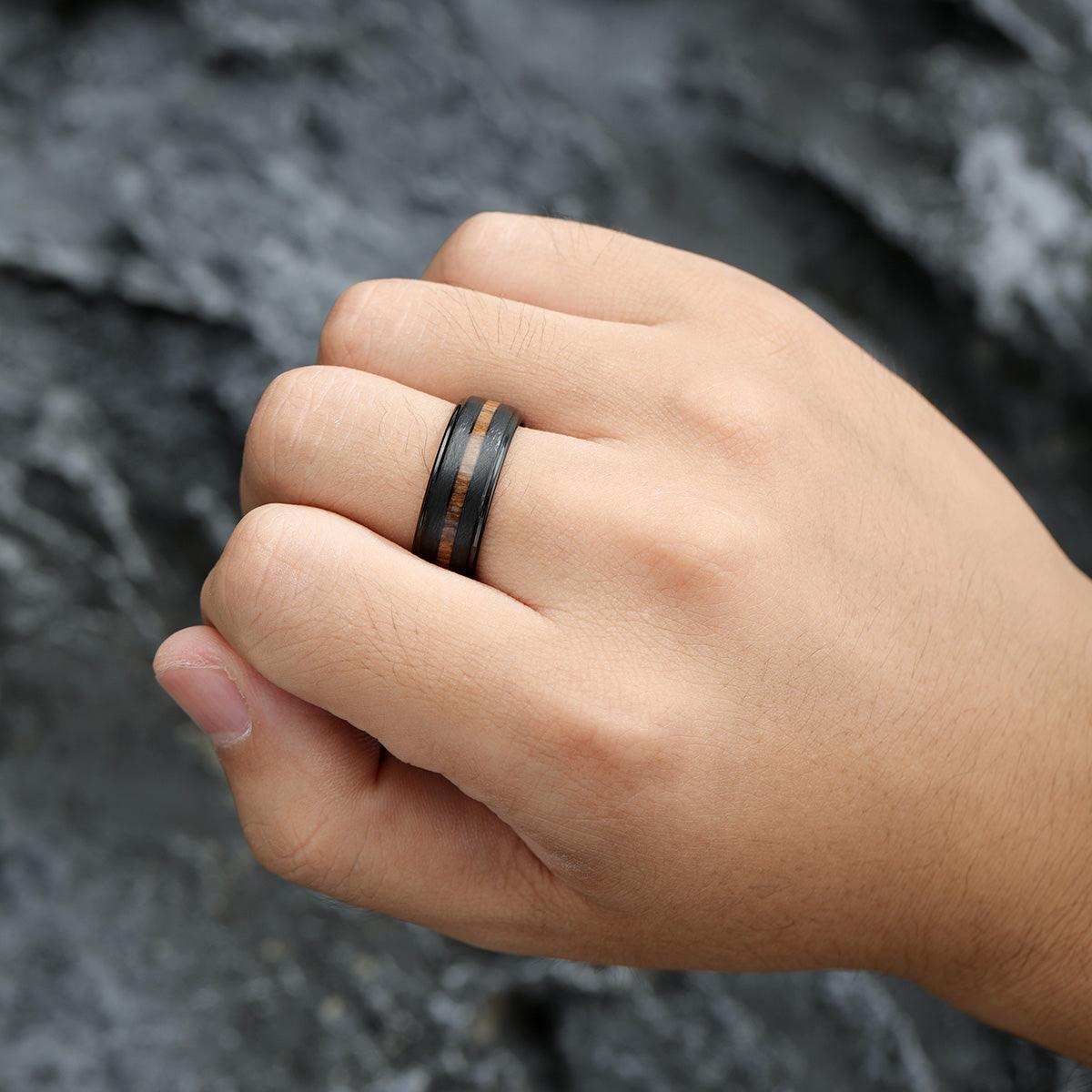 Teak Wood Black Statement Ring - Nikoghos Jewelry