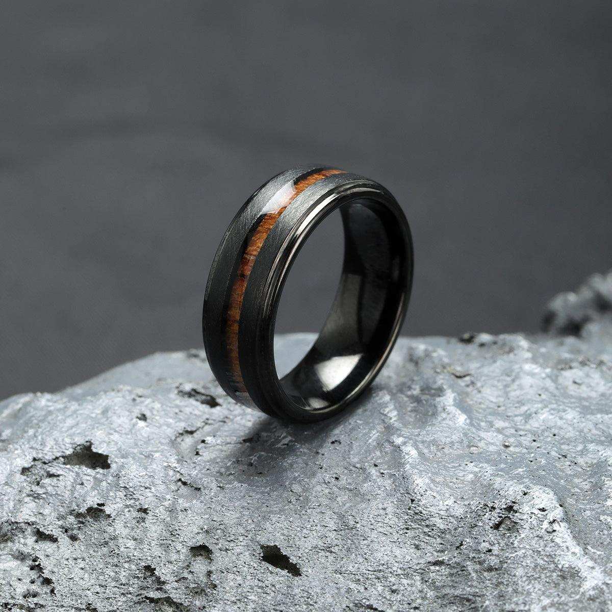 Teak Wood Black Statement Ring - Nikoghos Jewelry