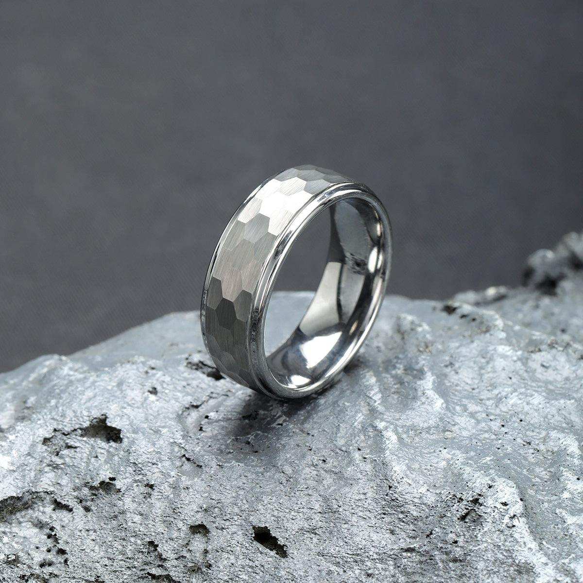 Silver Hammered Faceted Band - Nikoghos Jewelry