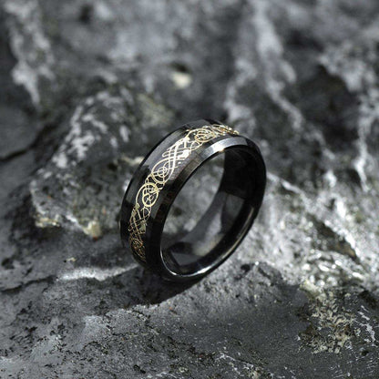 Dragon Inlay Tungsten Statement Ring - Nikoghos Jewelry