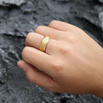 Golden Sandblasted Center Ring - Nikoghos Jewelry