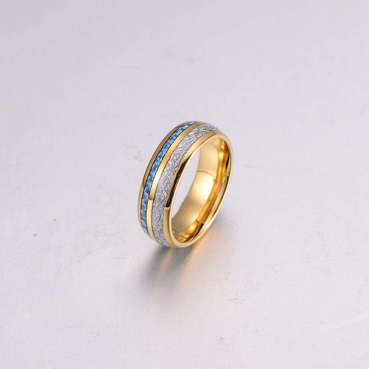 Golden & Blue Meteorite Ring - Nikoghos Jewelry