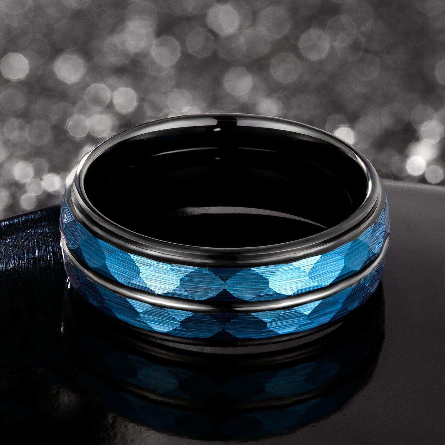 Blue Hammered Black Band - Nikoghos Jewelry