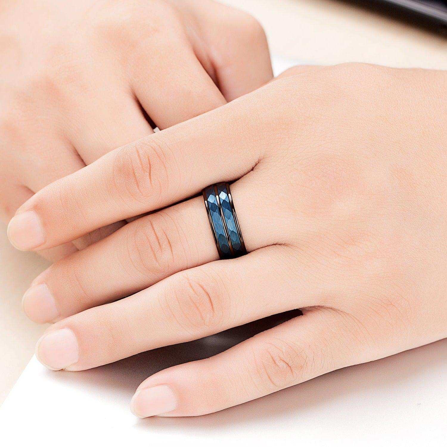 Blue Hammered Black Band - Nikoghos Jewelry