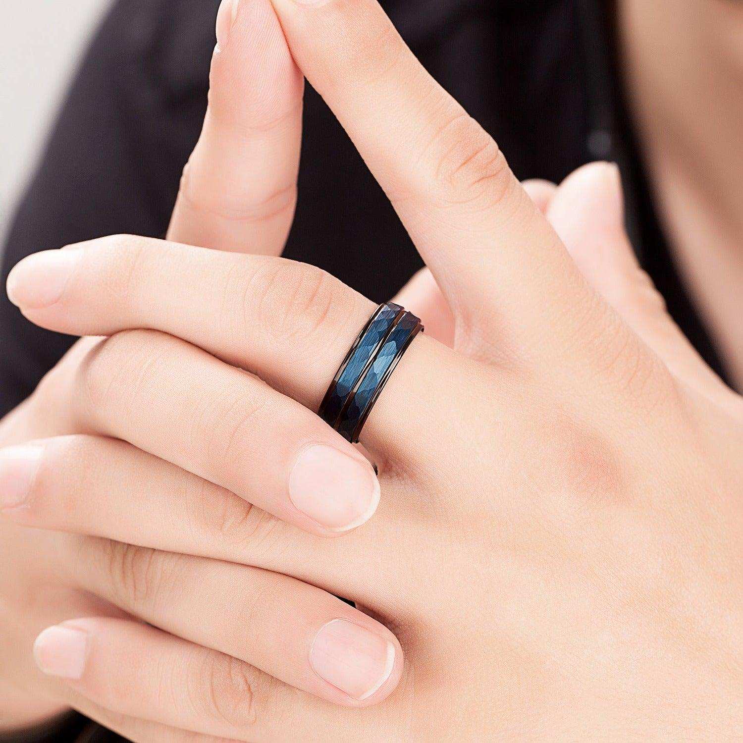 Blue Hammered Black Band - Nikoghos Jewelry