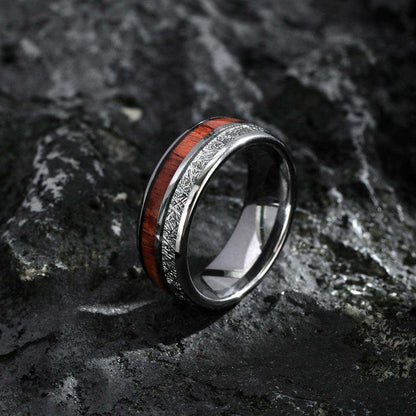 Silver & Rosewood Meteorite Ring - Nikoghos Jewelry