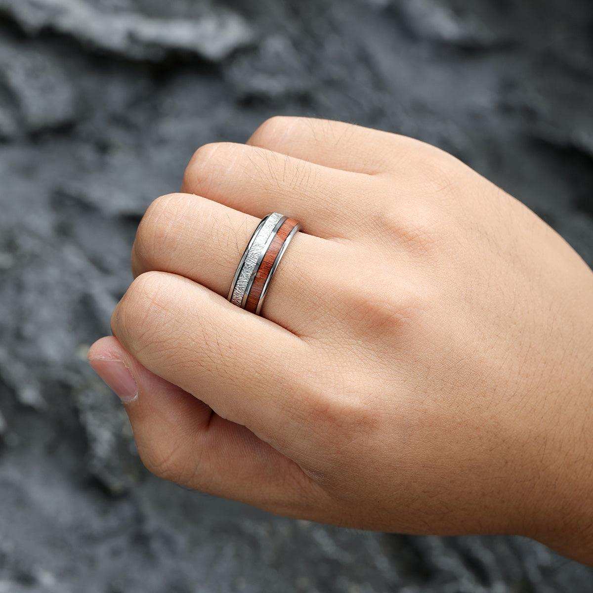 Silver & Rosewood Meteorite Ring - Nikoghos Jewelry