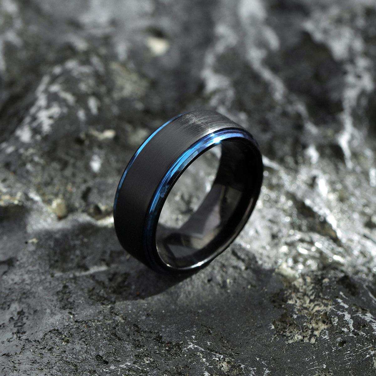 Blue Edged Black Band - Nikoghos Jewelry