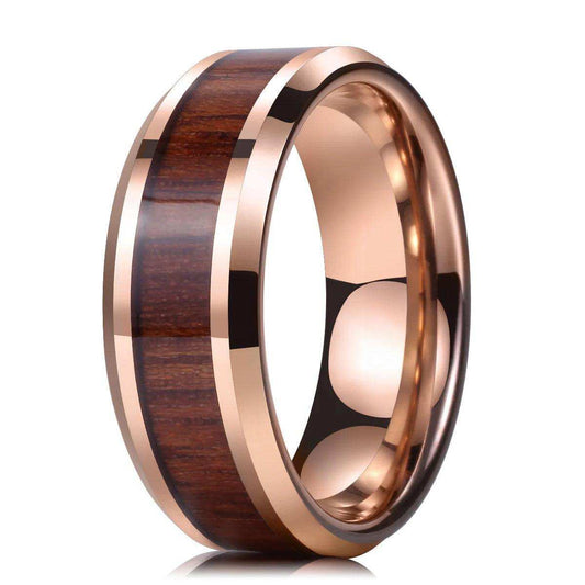 Koa Wood Rose Gold Promise Ring - Nikoghos Jewelry