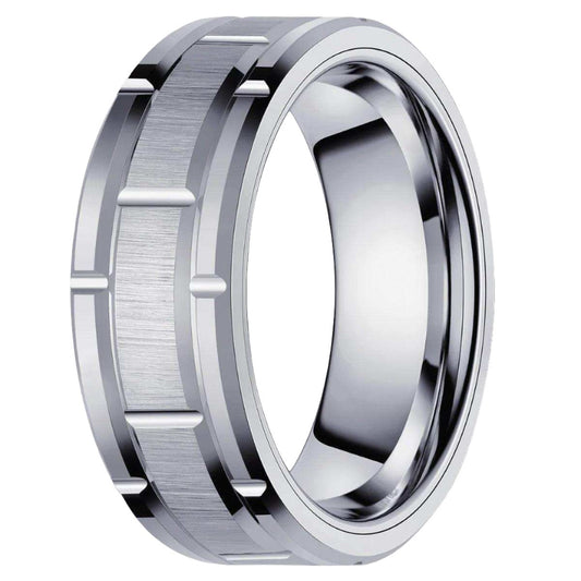 Silver Brushed Center Band - Nikoghos Jewelry