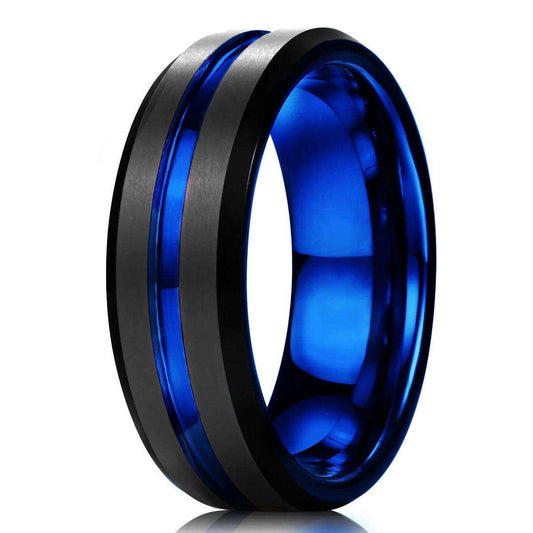 Blue Grooved Black Matte Band - Nikoghos Jewelry