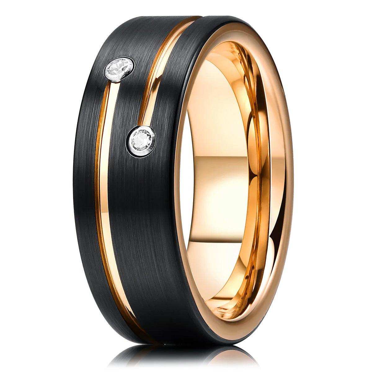 Golden Groove Promise Ring With Zirconia - Nikoghos Jewelry